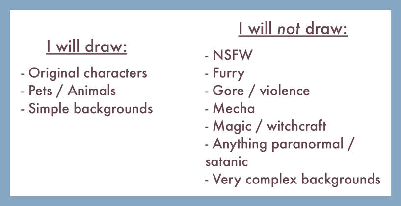 Commission Price Sheet